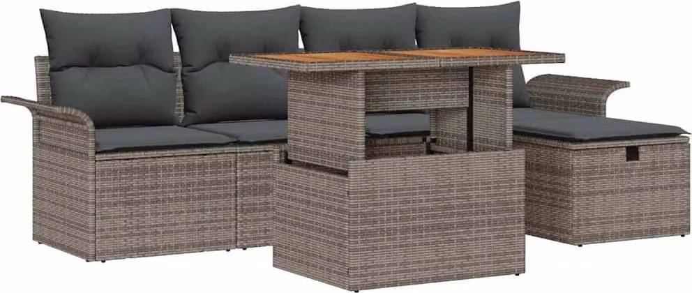 Set Divano da Giardino 6 pcs Grigio polyrattan