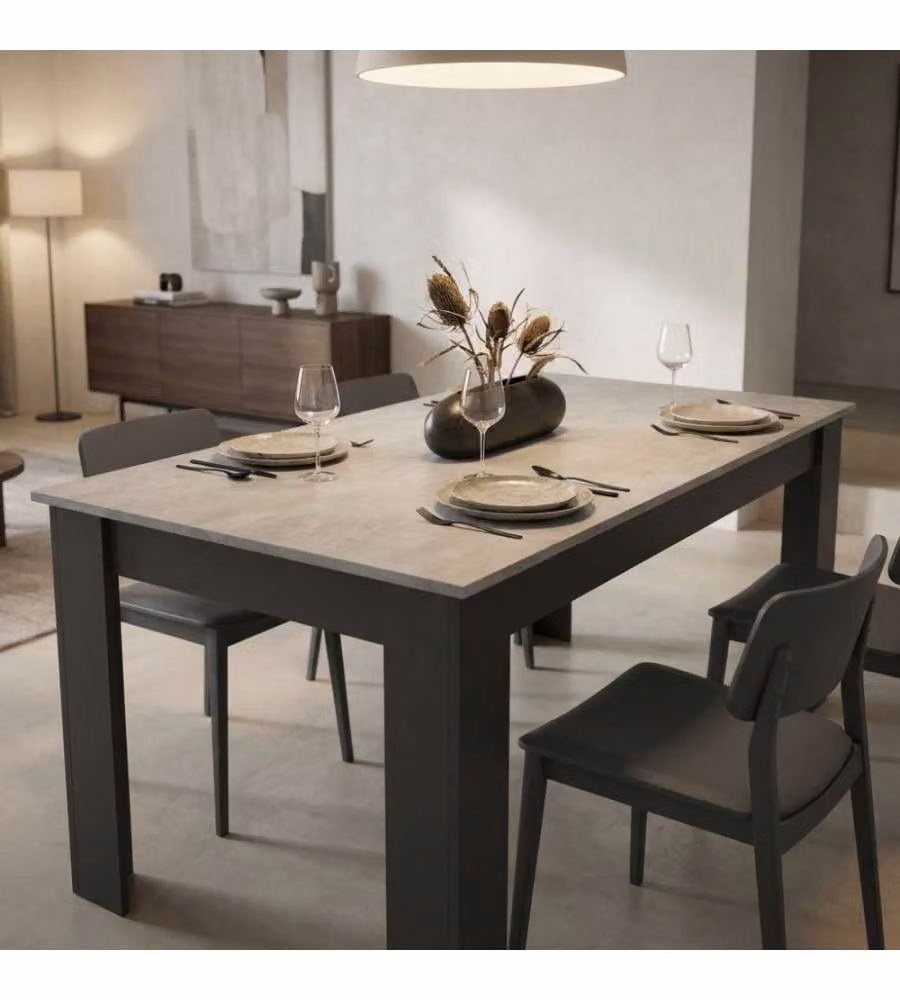 Tavolo estensibile Cosma rettangolare in MDF antracite e grigio con finitura opaca L: 160/200 cm, P: 90 cm, H: 75 cm – 1