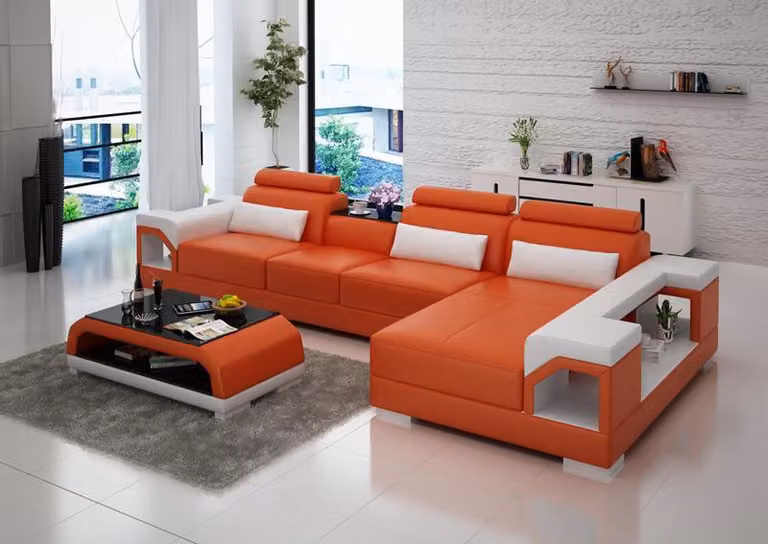 Ledersofa mit USB Wohnlandschaft Ecksofa Eck Garnitur Design Modern Sofa G8010C
