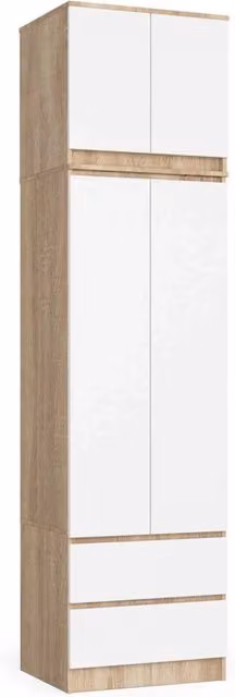 Armadio AKORD S60 con sopralzo Sonoma Quercia 60 cm 2 ante 2 cassetti inserto frontale Bianco 60x51x234 cm