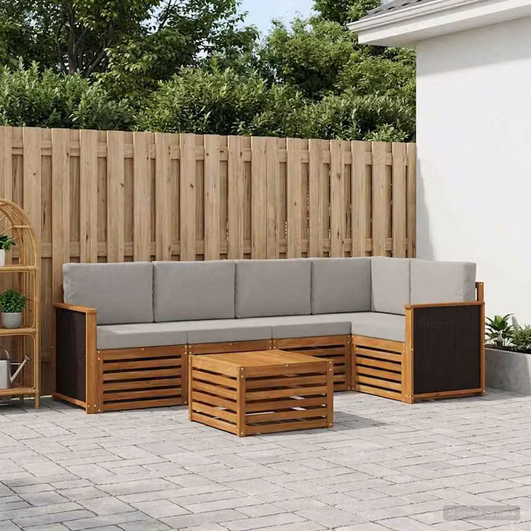 Set di divani da esterno vidaXL 6 pz in legno di acacia con cuscini, colore beige e grigio chiaro