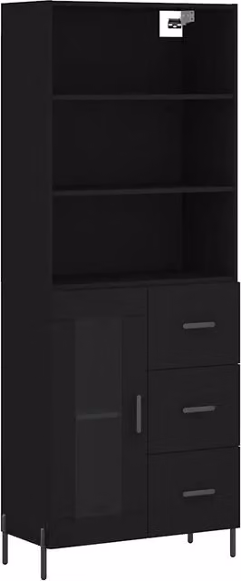 Credenza | Madia | Buffet da pranzo | Armadio da pranzo Nera 69,5x34x180 cm in Legno Multistrato