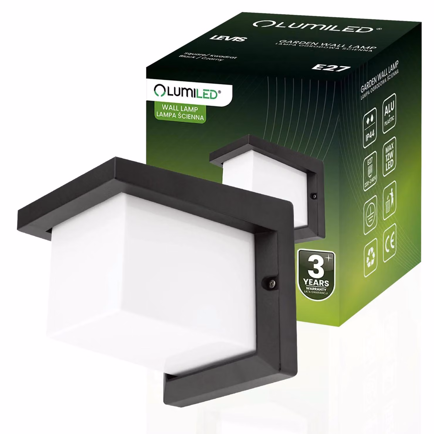 LUMILED lampada da parete per esterni lampada da parete per esterni illuminazione da parete lampadario IP44 bianco nero alluminio angolare PC 230V presa E27 max 12W