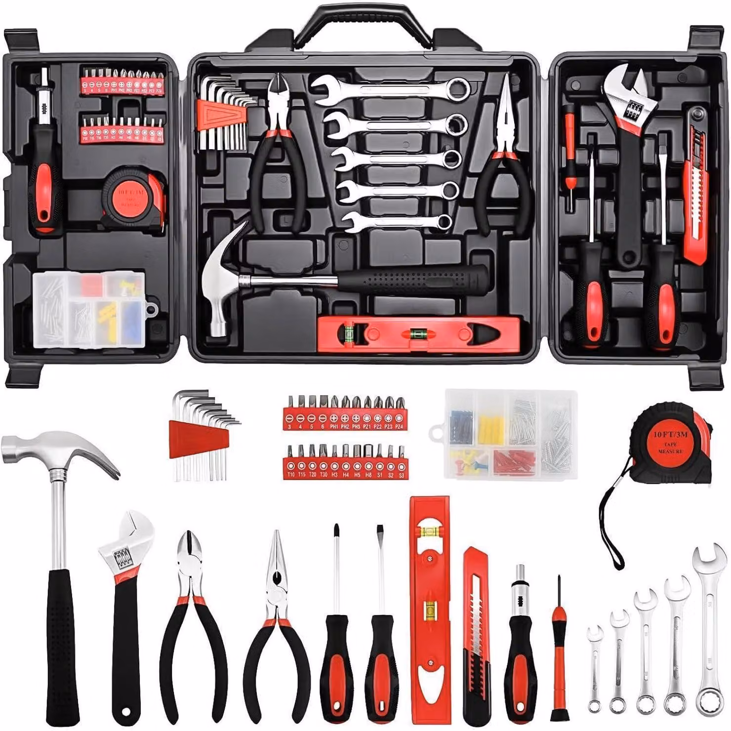 Kit di attrezzi da 147 pezzi, ideale per uso domestico e in officina, contenuto in una robusta valigetta in plastica