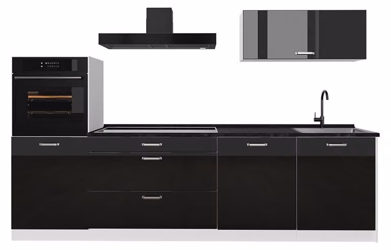 Cucina componibile Vicco R-Line Nero lucido/Bianco 280 cm piano di lavoro Antracite, Model 66501