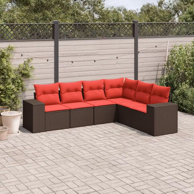 Maison Exclusive - Set di 6 divani da giardino con cuscini, marrone, polyrattan