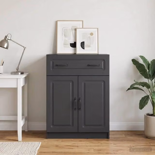 Credenza moderna vidaXL in legno MDF e metallo, colore nero, L 66 cm x P 34,5 cm x H 87 cm – 1