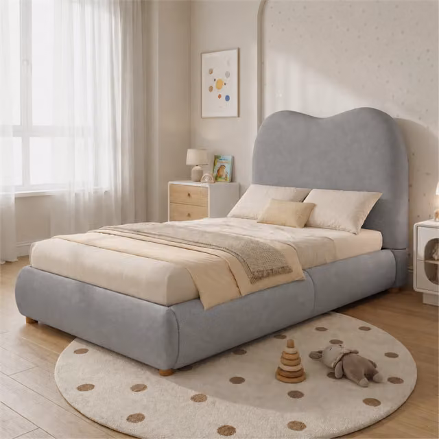 Letto singolo imbottito WISHDOR con contenitore idraulico e testiera in tessuto, grigio, L/P/H: 90 x 200 x 101 cm