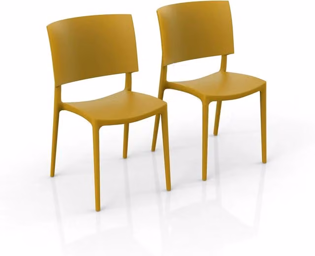 Set di 2 sedie SHARP Redokasa in polipropilene impilabili, design moderno resistente ai raggi UV, colore giallo senape