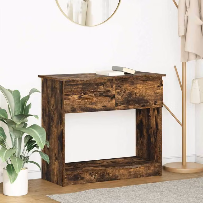 vidaXL Tavolo Consolle Moderno con Cassetti in Rovere Fumo Marrone L: 85,5 cm, P: 38,5 cm, H: 74,5 cm