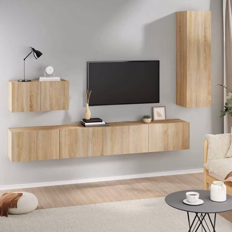 Set di Mobili Porta TV 4 pz vidaXL in Legno MDF Rovere, Colore Beige e Marrone