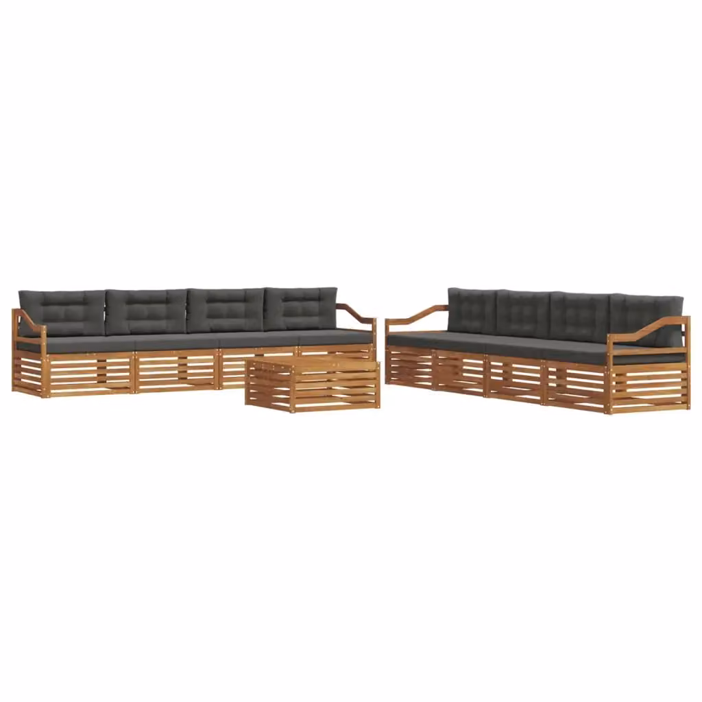 Set di divani da esterno vidaXL a forma di U in legno di acacia con tavolino, colore marrone e antracite, 9 pezzi – 2