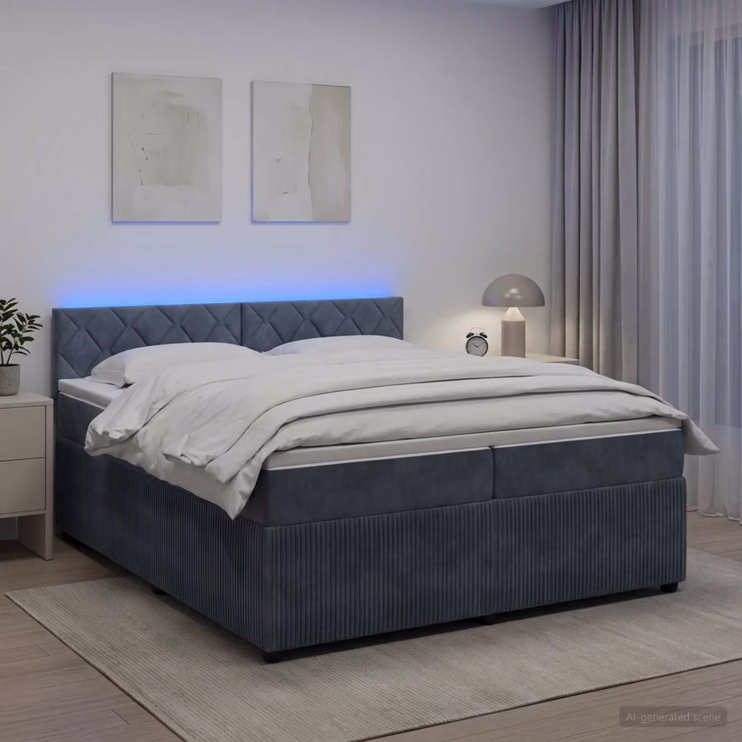 Letto box spring ibrido vidaXL con materasso a molle insacchettate e illuminazione sottostante, Grigio Scuro, 200 x 200 cm