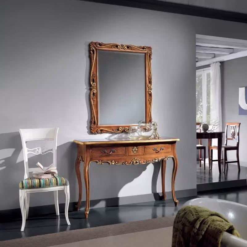 Consolle classica con 3 cassetti in legno di faggio color oro e marrone Mobili 2G L: 130 cm, P: 48 cm, H: 89 cm – 4