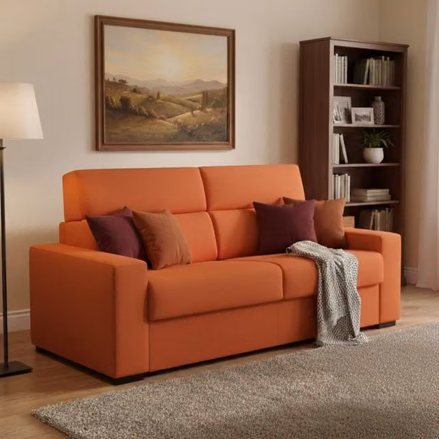 Divano Letto Casabona 2 Posti Moderno con Rivestimento Sfoderabile in Tessuto Arancione L: 180 cm, P: 95 cm