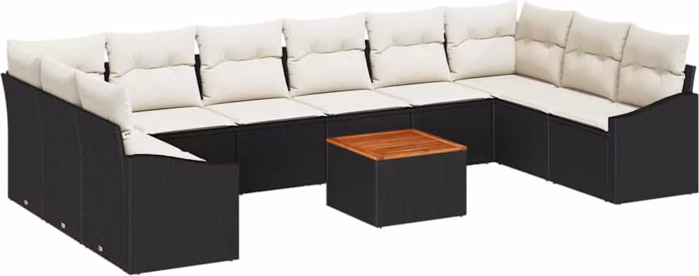 Set Divano da Giardino con cuscino 11 pcs Nero polyrattan