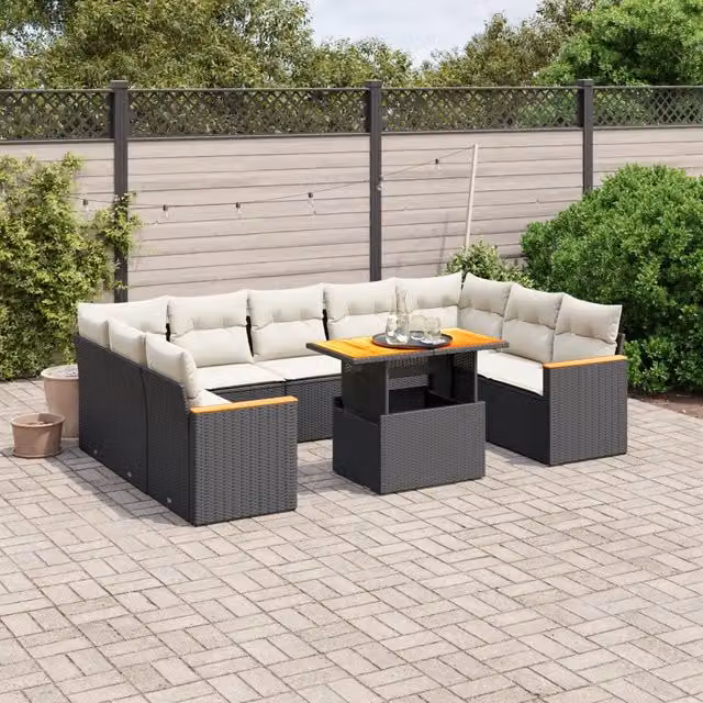 Set di Divani da Giardino Moderno VIDAXL in Polyrattan Nero con 11 Pezzi e Cuscini Inclusi