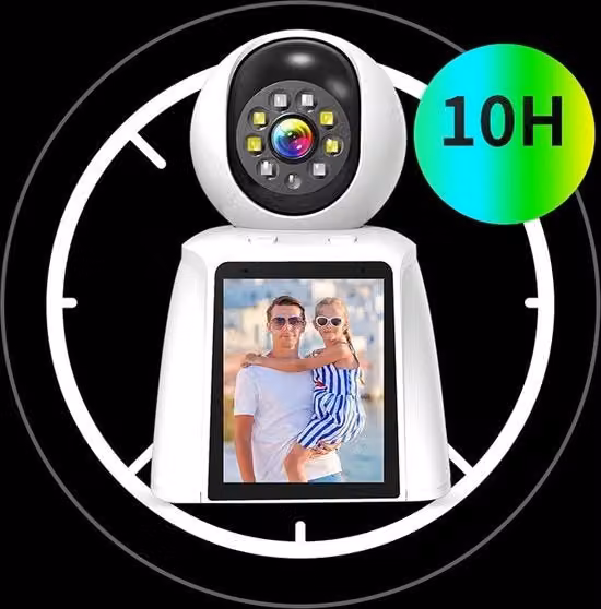 Telecamera CCTV Indoor con Schermo e Altoparlante, Risoluzione 1080P HD, Visione Notturna, Audio Bidirezionale e Controllo tramite App, Colore Bianco
