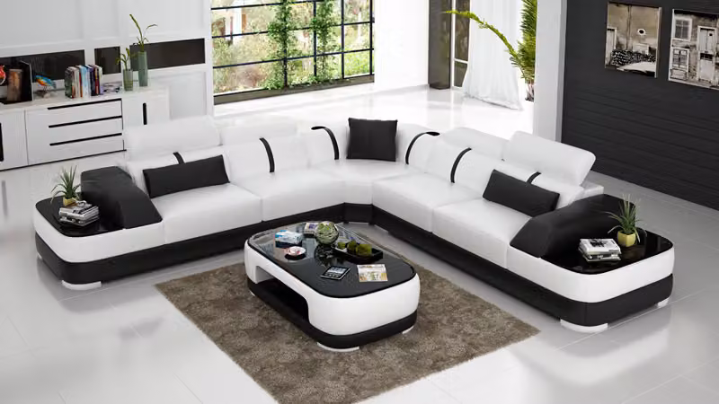 Ledersofa Polster Sitz Eck Sofa Garnitur Wohnlandschaft Wohnzimmer Couch G8026B