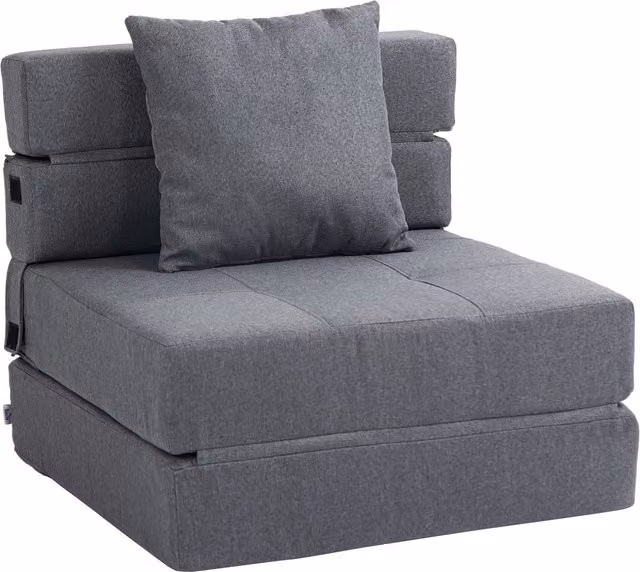 Poltrona Letto Moderno 2 in 1 HOMCOM Pieghevole con Seduta Morbida e Cuscino, Grigio, L: 70 cm, P: 70 cm, H: 61 cm – 1