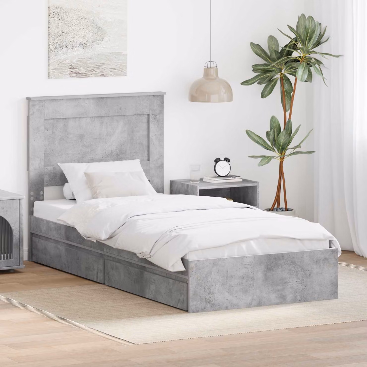 Letto con contenitore e cassetto vidaXL in grigio cemento 90 x 190 cm