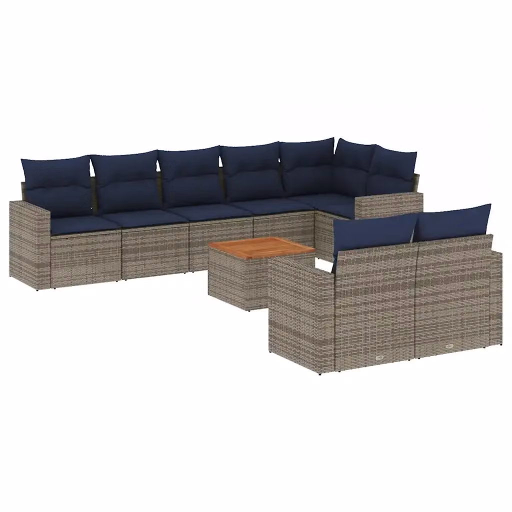 Set di divani da giardino vidaXL in polyrattan grigio con cuscini, tavolino e sedute a forma di L per esterno – 2