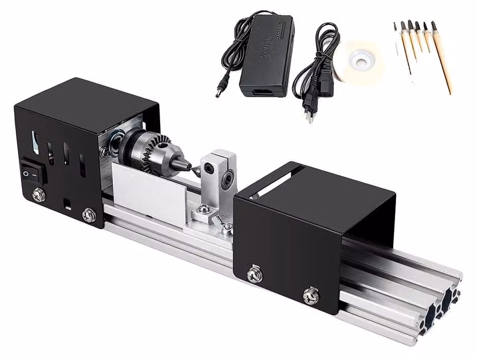 Mini tornio da legno, potenza 100W, 7 livelli di velocità regolabili, 4000-7000 giri al minuto