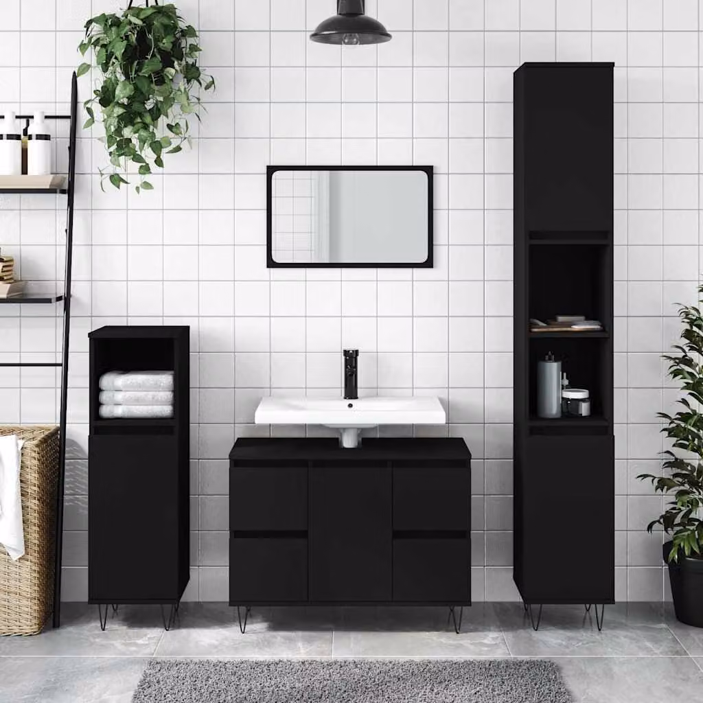 Mobile da bagno vidaXL in stile industriale nero con ante a cerniera e cassetti L: 80 cm, P: 33 cm, H: 60 cm