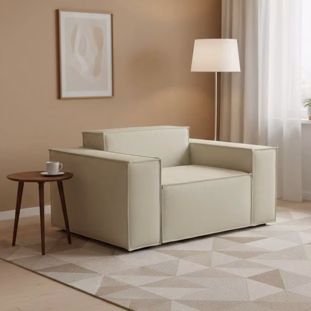 Poltrona relax Leonia Talamo Italia in tessuto beige con struttura in legno massello L: 140 cm, P: 95 cm, H: 70 cm