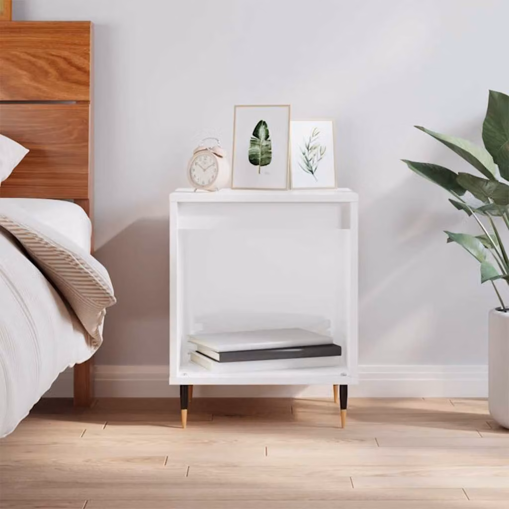 Comodino sospeso vidaXL Bianco Lucido in Legno e Metallo L 40 cm x P 35 cm x H 50 cm