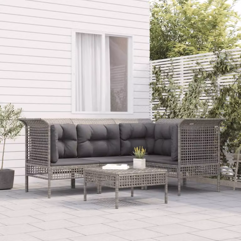 Set Divani da Giardino vidaXL 5 Pezzi a Forma di L con Cuscini Grigio