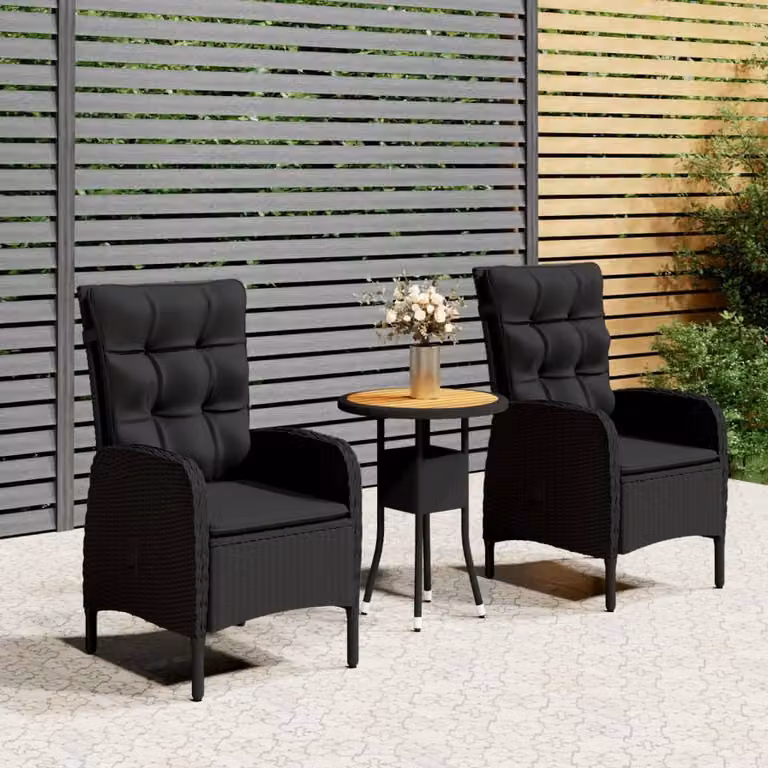 Maison Exclusive - Set da giardino in rattan sintetico nero, 3 pezzi