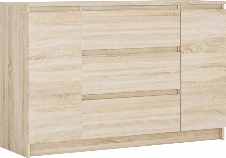 Cassettiera, rovere Sonoma, 120 x 39 x 78 cm, 2 ante, 3 cassetti