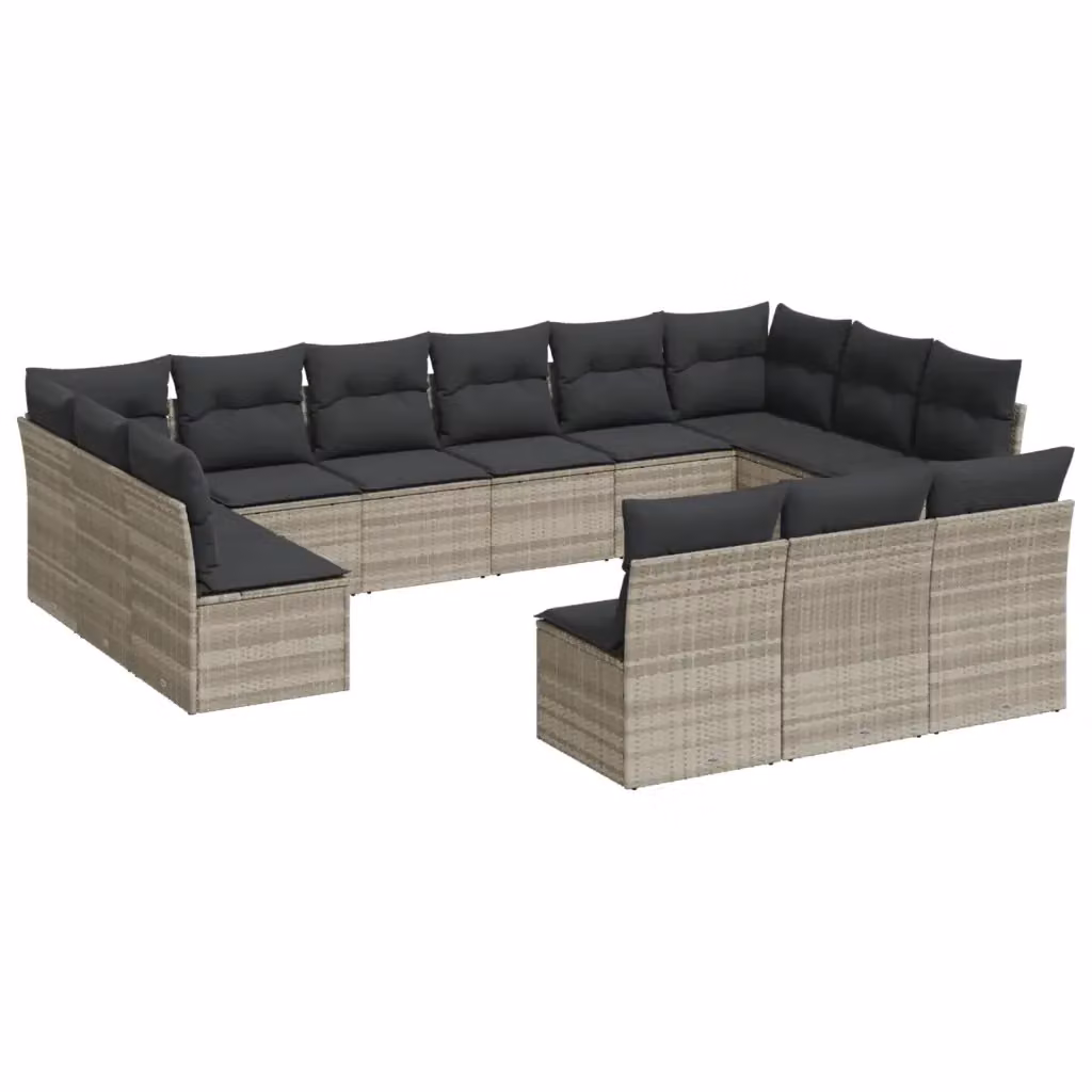 Set di Divani da Giardino VIDAXL a Forma a U in Polyrattan con Cuscini Grigio Chiaro, 13 Pezzi – 2