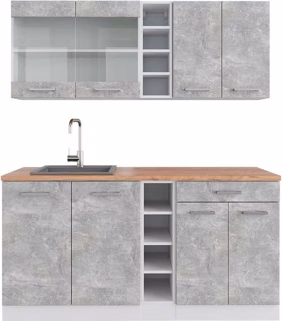 Cucina completa R-Line Calcestruzzo/Bianco 160 cm, PL Rovere Vicco