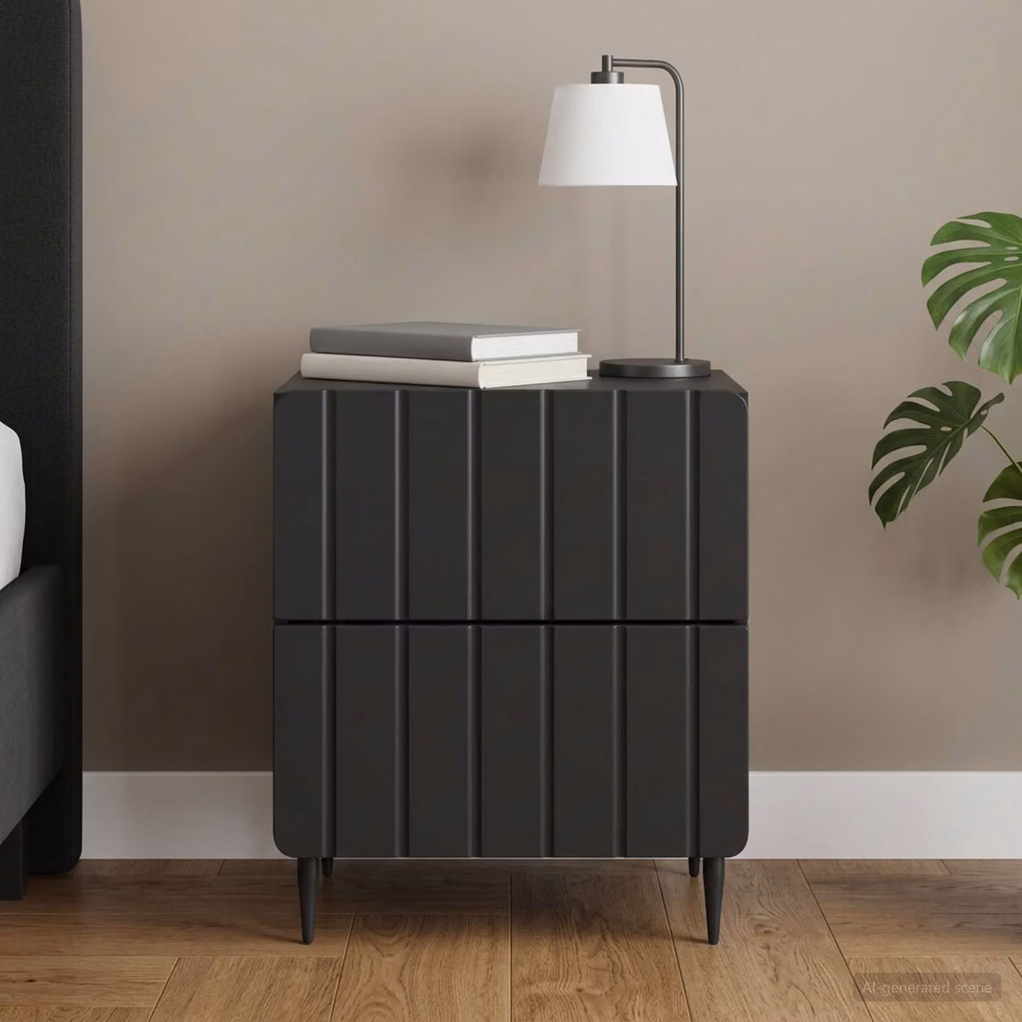 Armadio da notte vidaXL moderno nero in legno ingegnerizzato e metallo L 43 cm x P 34,5 cm x H 49,5 cm