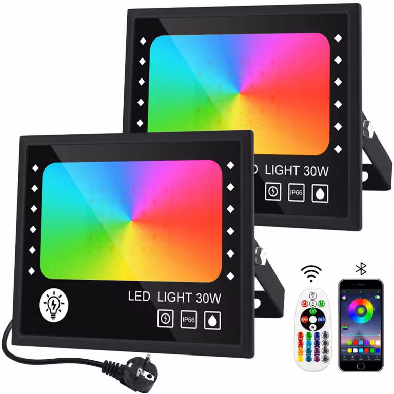 Lampada da esterno a LED, 30W, set da 2, RGB, dimmerabile, grado di protezione IP66