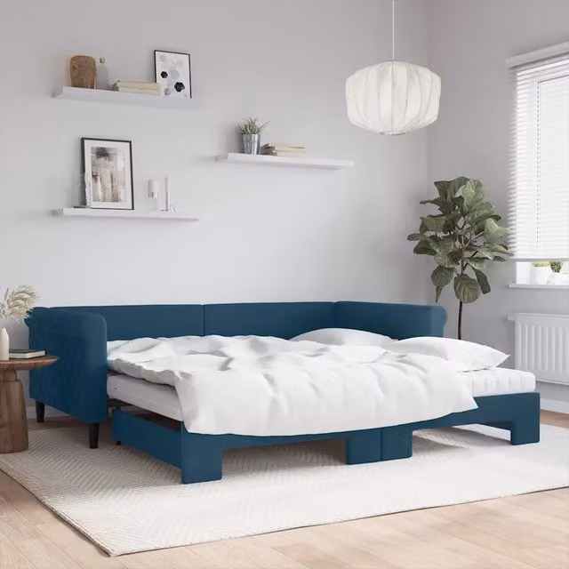 Divano Letto Estraibile vidaXL in Velluto Blu con Cassetto per Soggiorno e Camera da Letto L/P/H: 229 x 100 x 68 cm