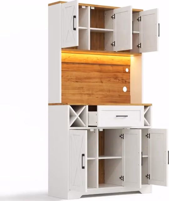 Mobile alto in MDF con illuminazione LED RGB, scaffali per vino e prese integrate, 180x105x40 cm