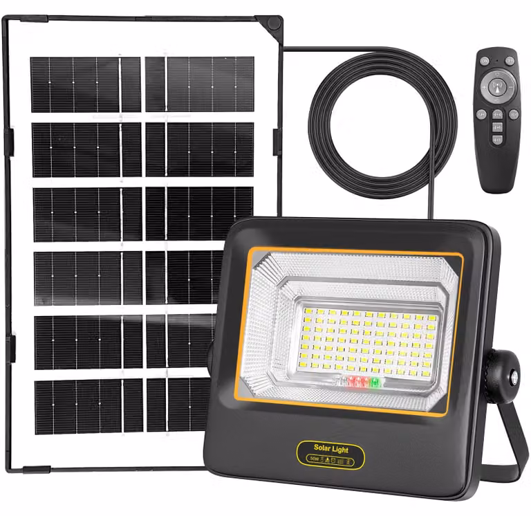 Lampada solare da esterno da 50W, 4917 lumen, grado di protezione IP67, con telecomando, 7 modalità