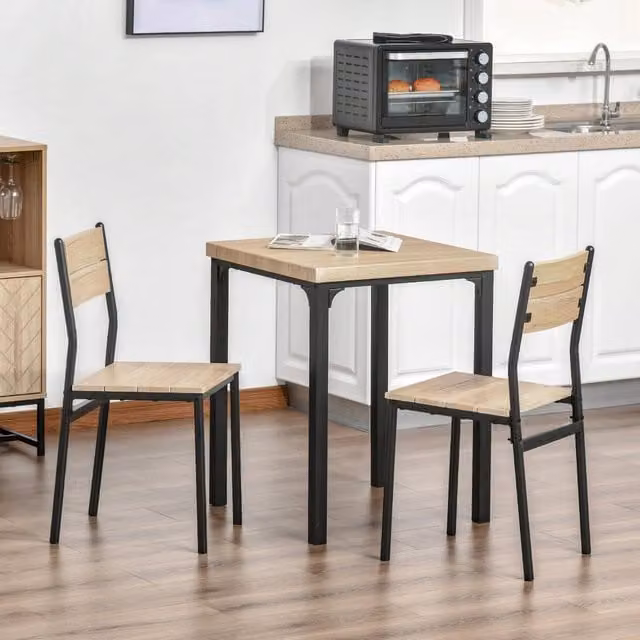 Set tavolo e 2 sedie Mivray in MDF e metallo nero per cucina e sala da pranzo, L/P/H: 150 x 60 x 76 cm