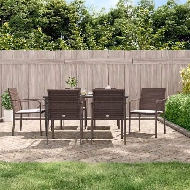 Set Pranzo da Giardino 7 pz con Cuscini in Polyrattan e Acciaio 3186946