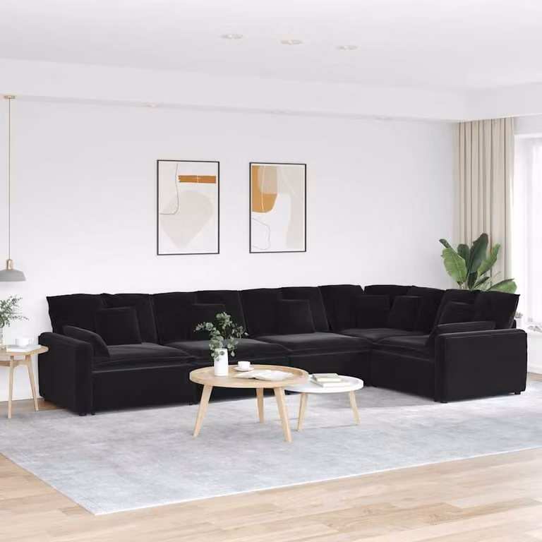 vidaXL Divano Modulare a Forma di U con Cuscini in Velluto Nero e Struttura in Metallo e Legno