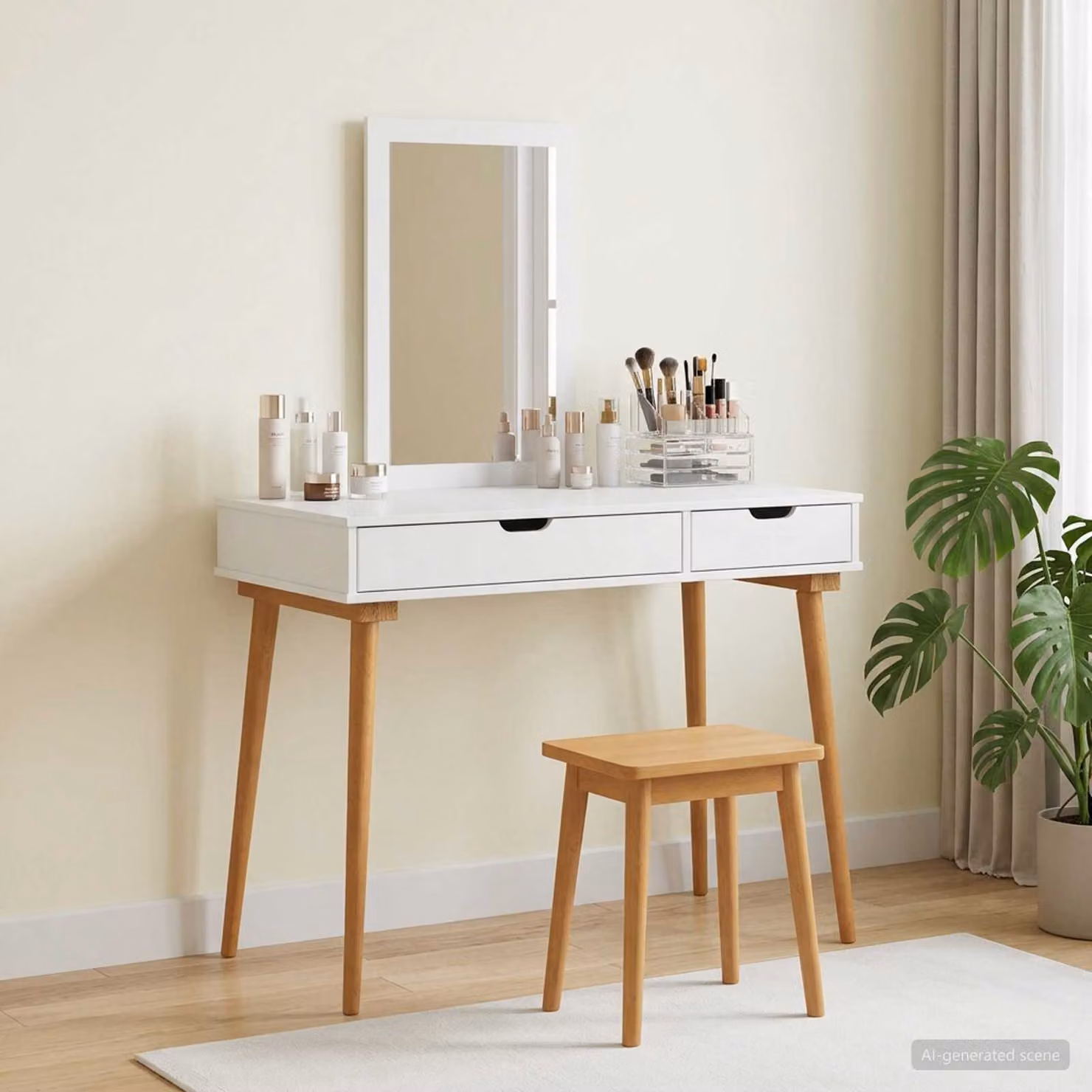 Set Tavolo da Trucco vidaXL FAUSKE 2 pz Bianco L/P/H: 100 x 50 x 143 cm
