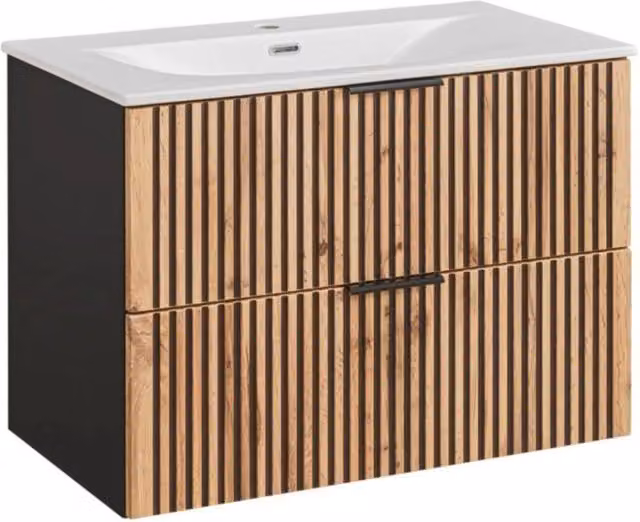 Set da bagno KINOKO: mobile sottolavabo con cassetti 80cm + lavabo da incasso bianco
