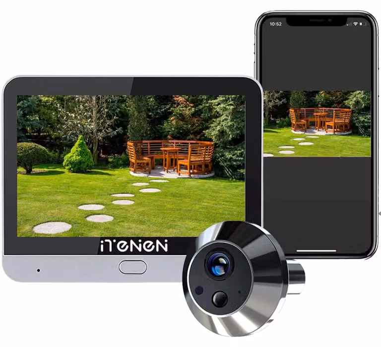 Spioncino digitale per porta - Telecamera per porta - Wireless - 3 MP - Wi-Fi a 2,4 GHz - Rilevamento del movimento PIR - Display a colori da 10,9 cm - Argento