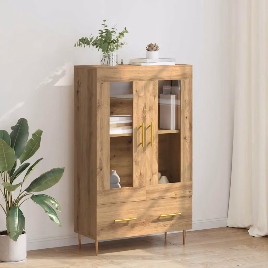 Credenza moderna vidaXL in rovere marrone con ante in vetro e ripiani interni L: 69,5 cm, P: 31 cm, H: 115 cm