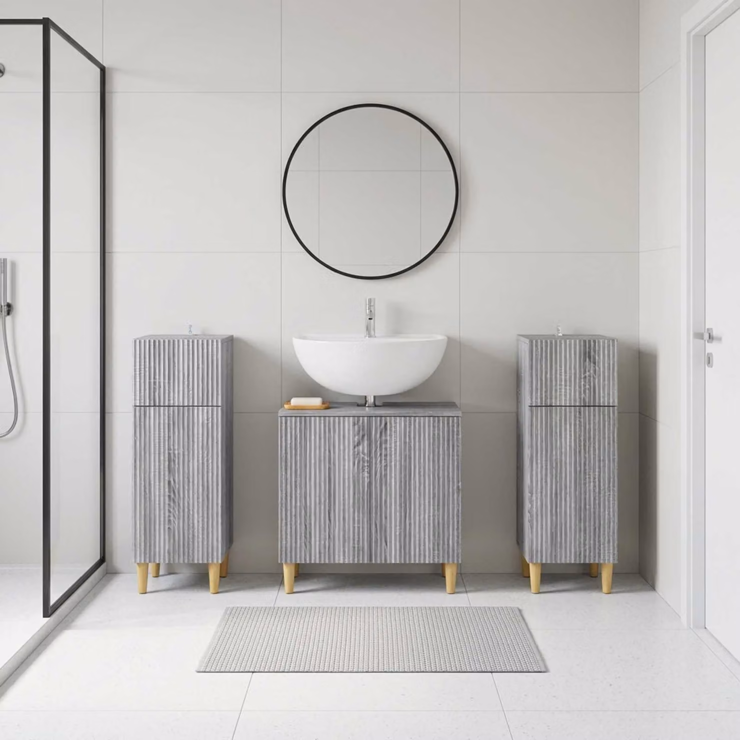 Set di mobili da bagno vidaXL ARNHEM in 3 pezzi, colore grigio, design minimalista in legno
