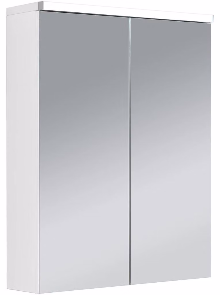 Mobiletto da bagno con specchio e illuminazione a LED, Avia - bianco opaco - 55x70x16,5 cm