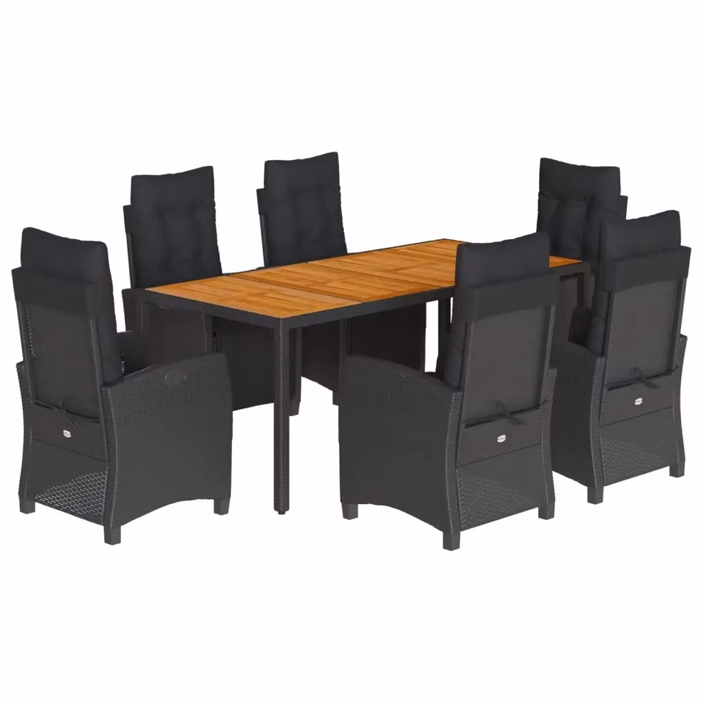 Set da pranzo da giardino vidaXL in polyrattan nero con cuscini e tavolo in legno di acacia 7 pezzi – 2